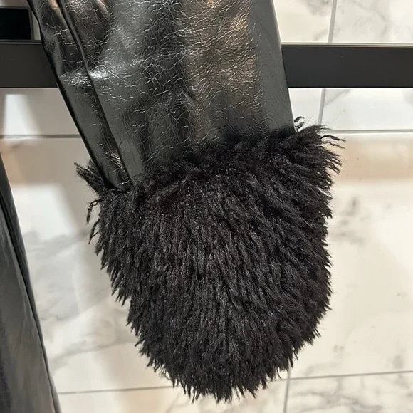 7 FOR ALL MANKIND vegan leather Patent Faux Fur Trimmed Trench Coat size M - Picture 4 of 11